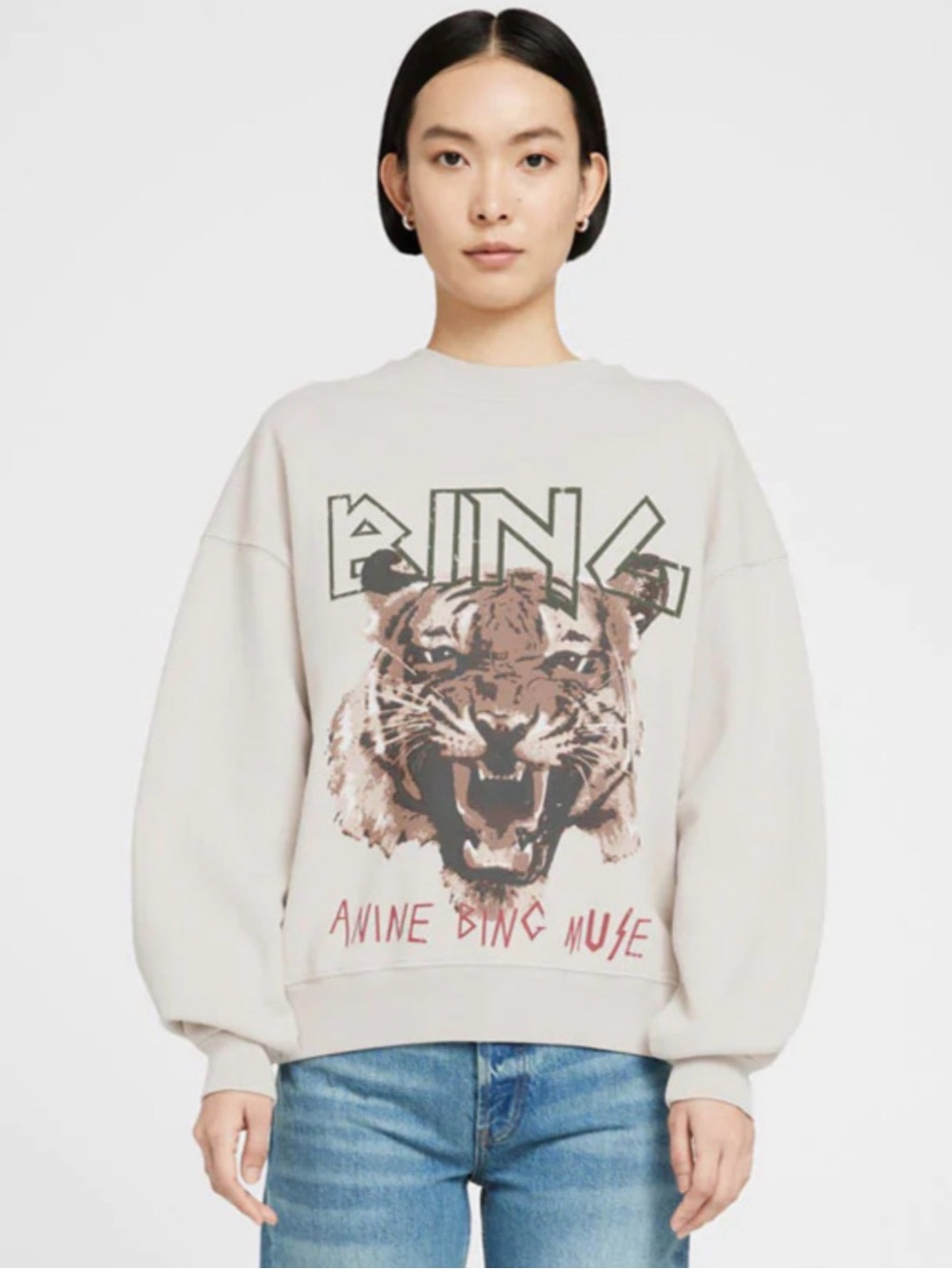 Anine Bing Tiger Sweatshirt in Stone Large - Picture 12 of 12